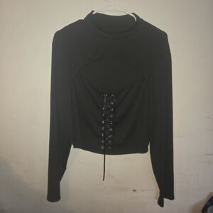 SHEIN Black Lace-Up Long Sleeve Top 4xl